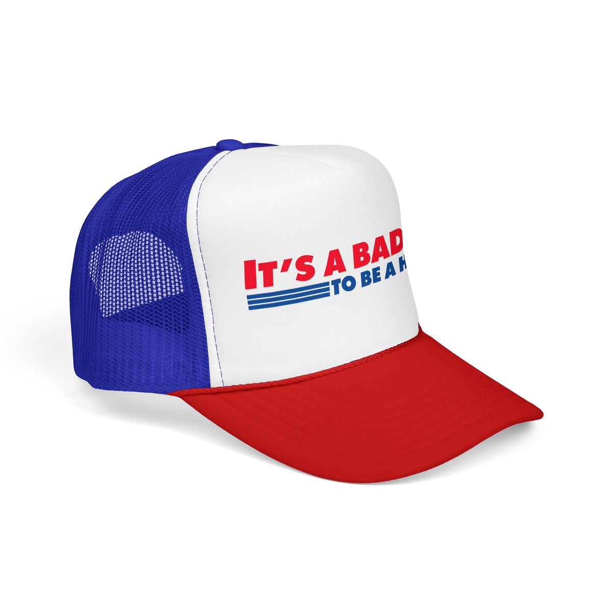 "It's a Bad Day to Be a Hot Dog" Foam Trucker Hat - Novelty Retro Red White Blue Cap