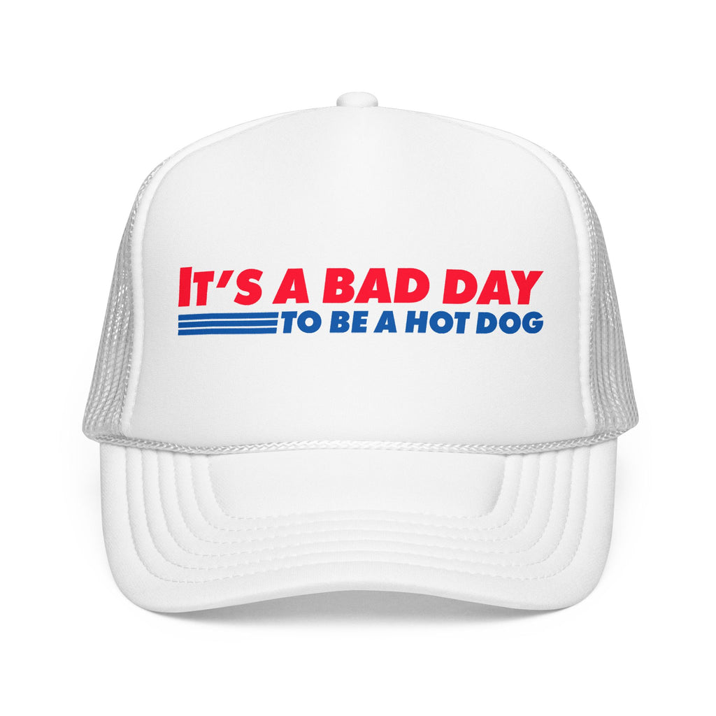 "It's a Bad Day to Be a Hot Dog" Foam Trucker Hat - Novelty Retro Red White Blue Cap