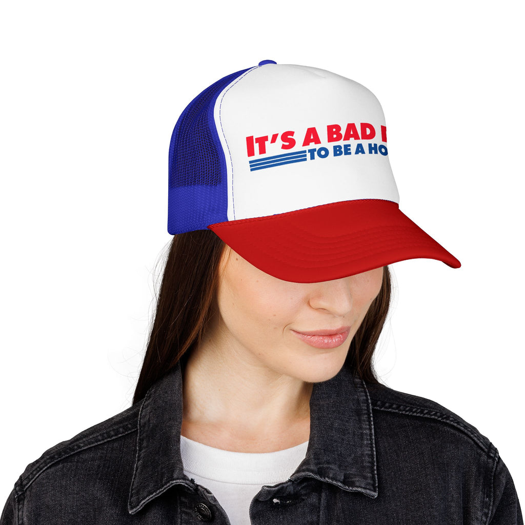 "It's a Bad Day to Be a Hot Dog" Foam Trucker Hat - Novelty Retro Red White Blue Cap
